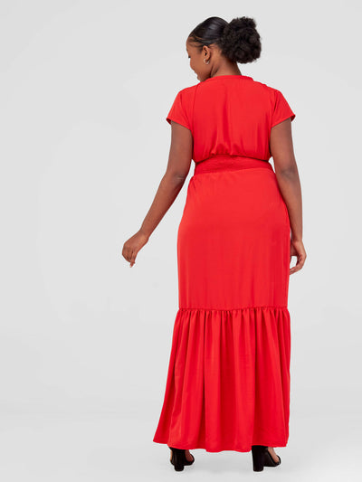 Zamaya Stitches Maxi Dress - Red