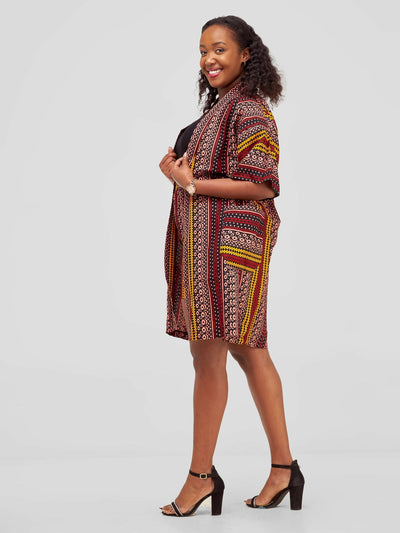 Purple Thread Zulu Short & Kimono Set - Red / Yellow Print - Shopzetu