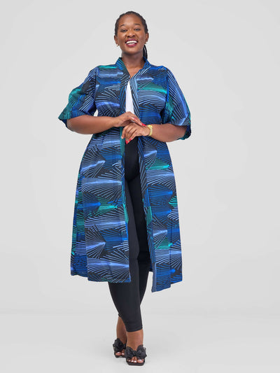 Bella Wangu Abstract Midi Kimono - Blue - Shopzetu