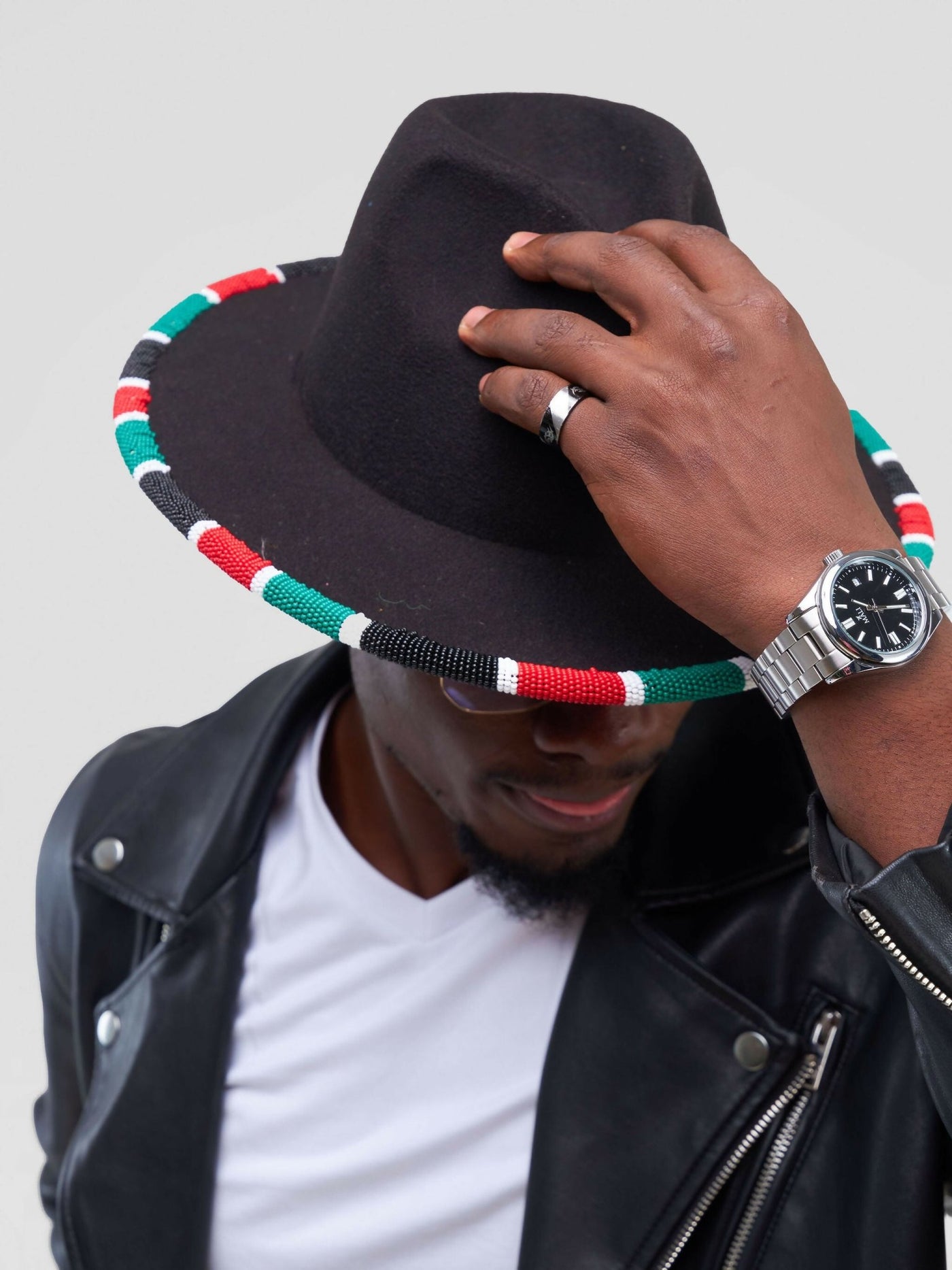 Umbo Colllections Beaded Fedora Hat - Black Kenyan Flag - Shopzetu