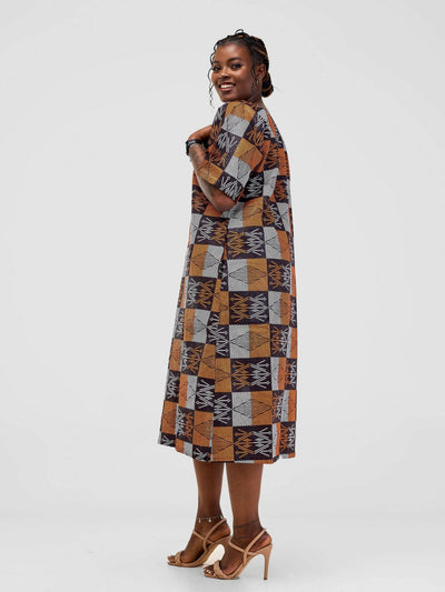 PrettyGline Ankara Dress - Brown / White / Black - Shopzetu