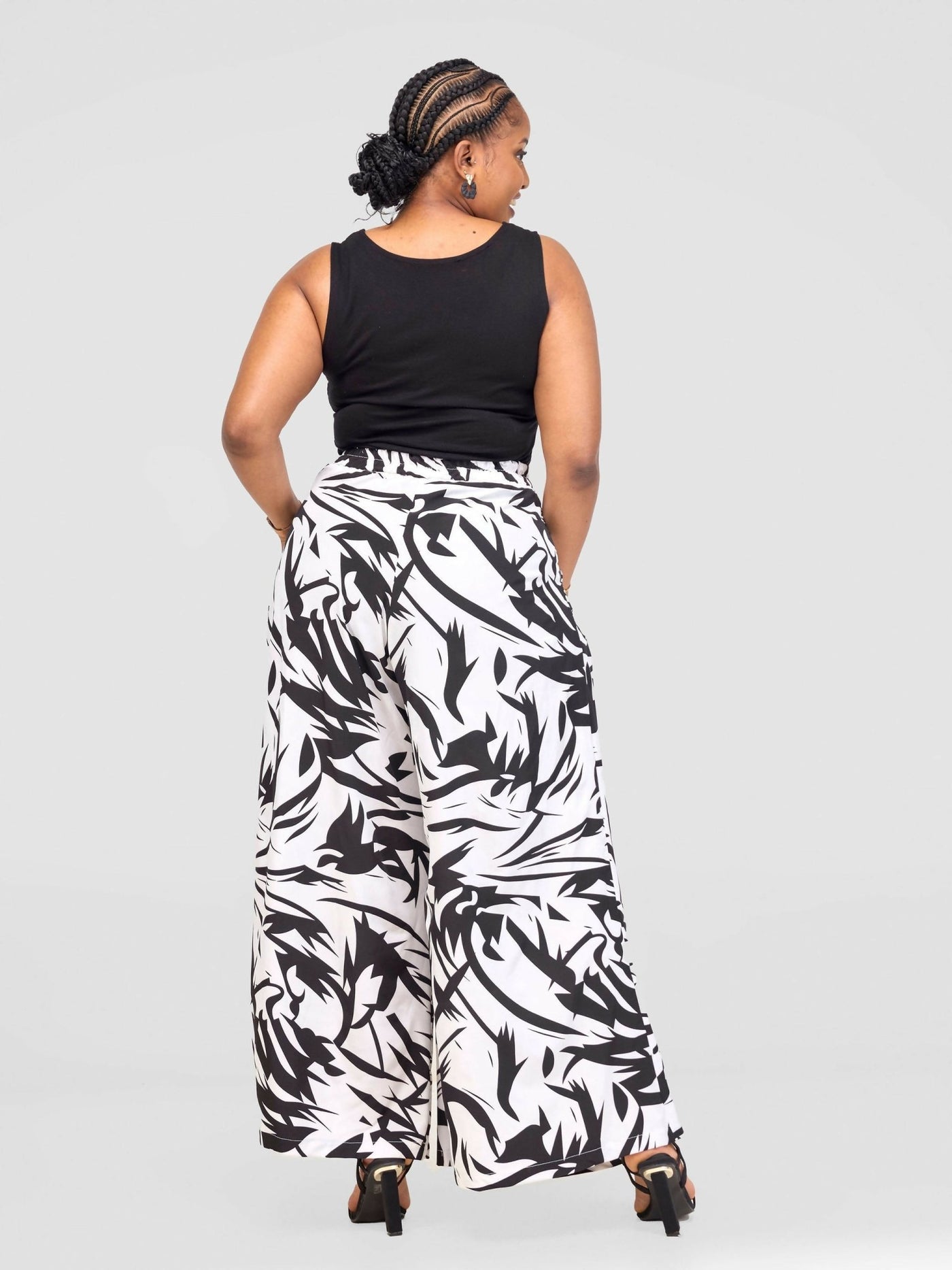 JMC Celestia Palazzo Pants - Black / White Print - Shopzetu