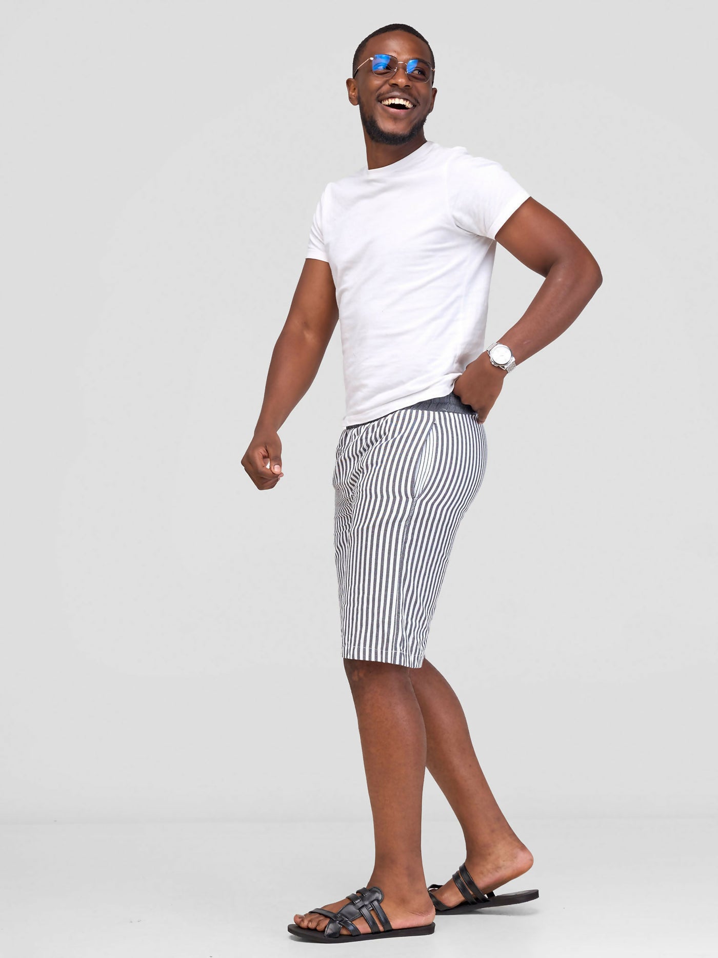 Liquid Lemn Mistari Kikoy Summer Striped Short - Grey - Shopzetu