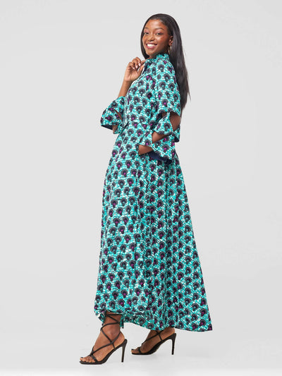 Afafla Naomi Ankara Dress - Green - Shopzetu