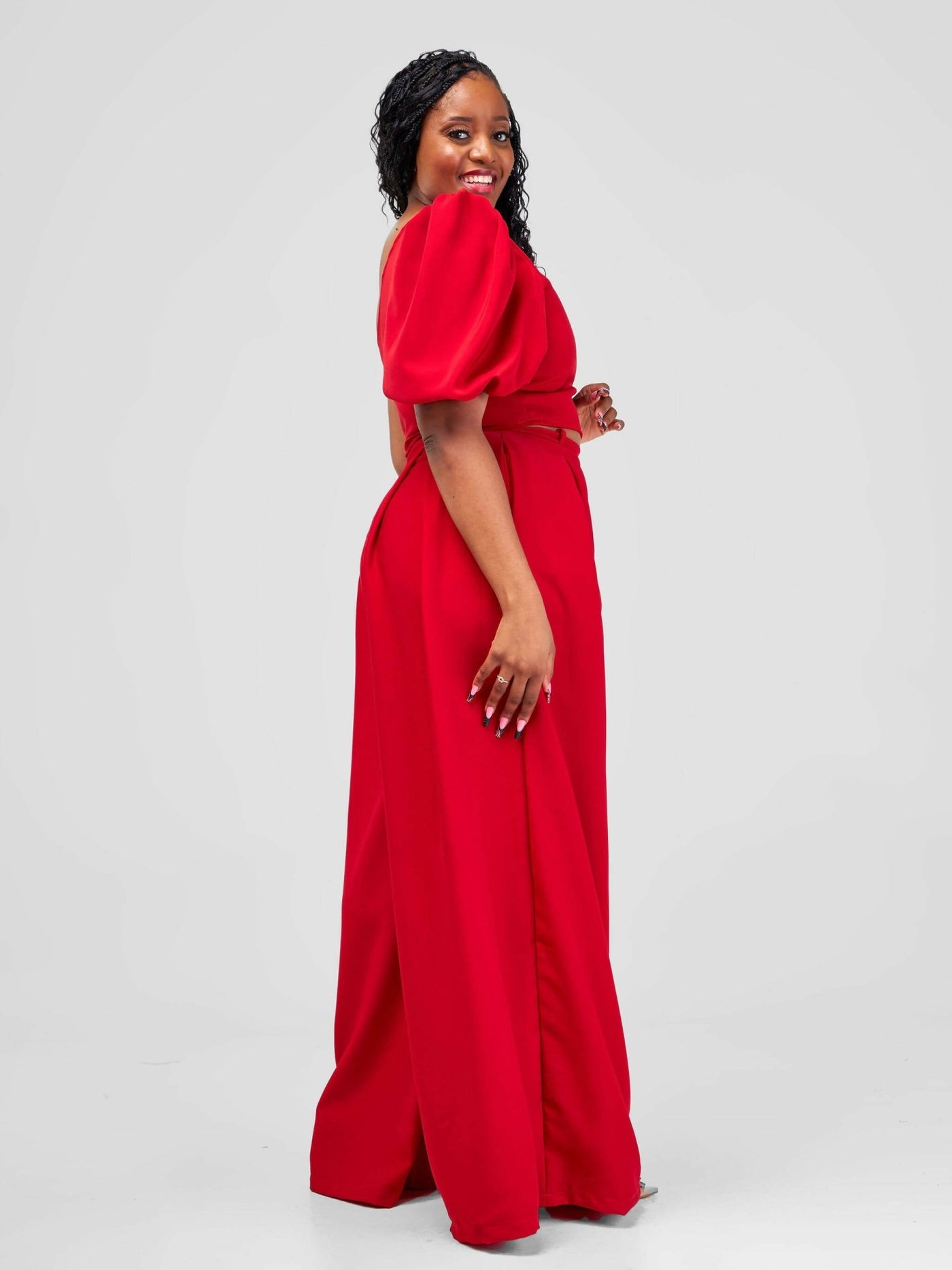 African Yuva Hasna One Shoulder Top - Red - Shopzetu