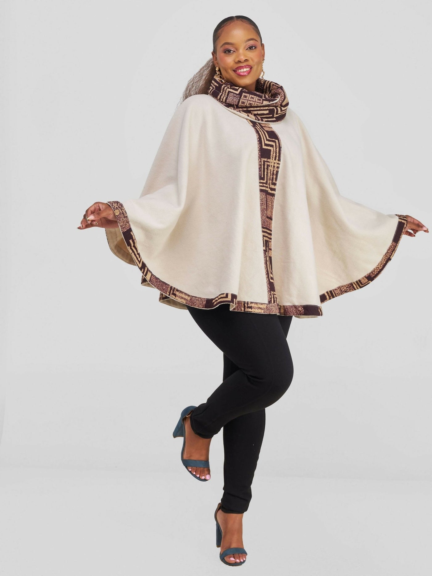 Rafiki Threads Hadhi Turtle Neck Poncho - Beige - Shopzetu