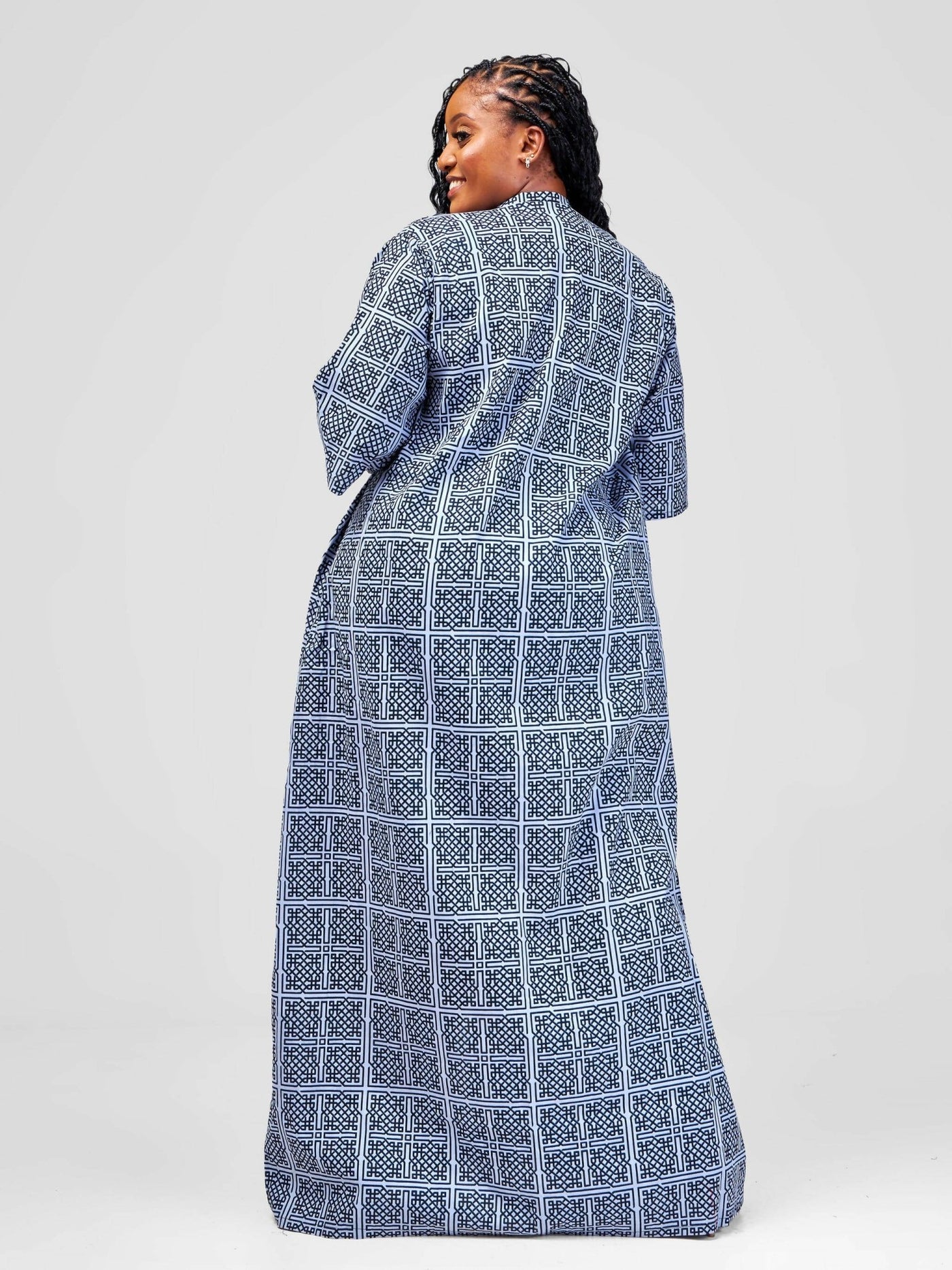 African Yuva Rufaa African Print Kimono - Grey/Black Print - Shopzetu