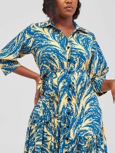 Salok Havilah Wear Ella Dress - Blue / Yellow Print - Shopzetu