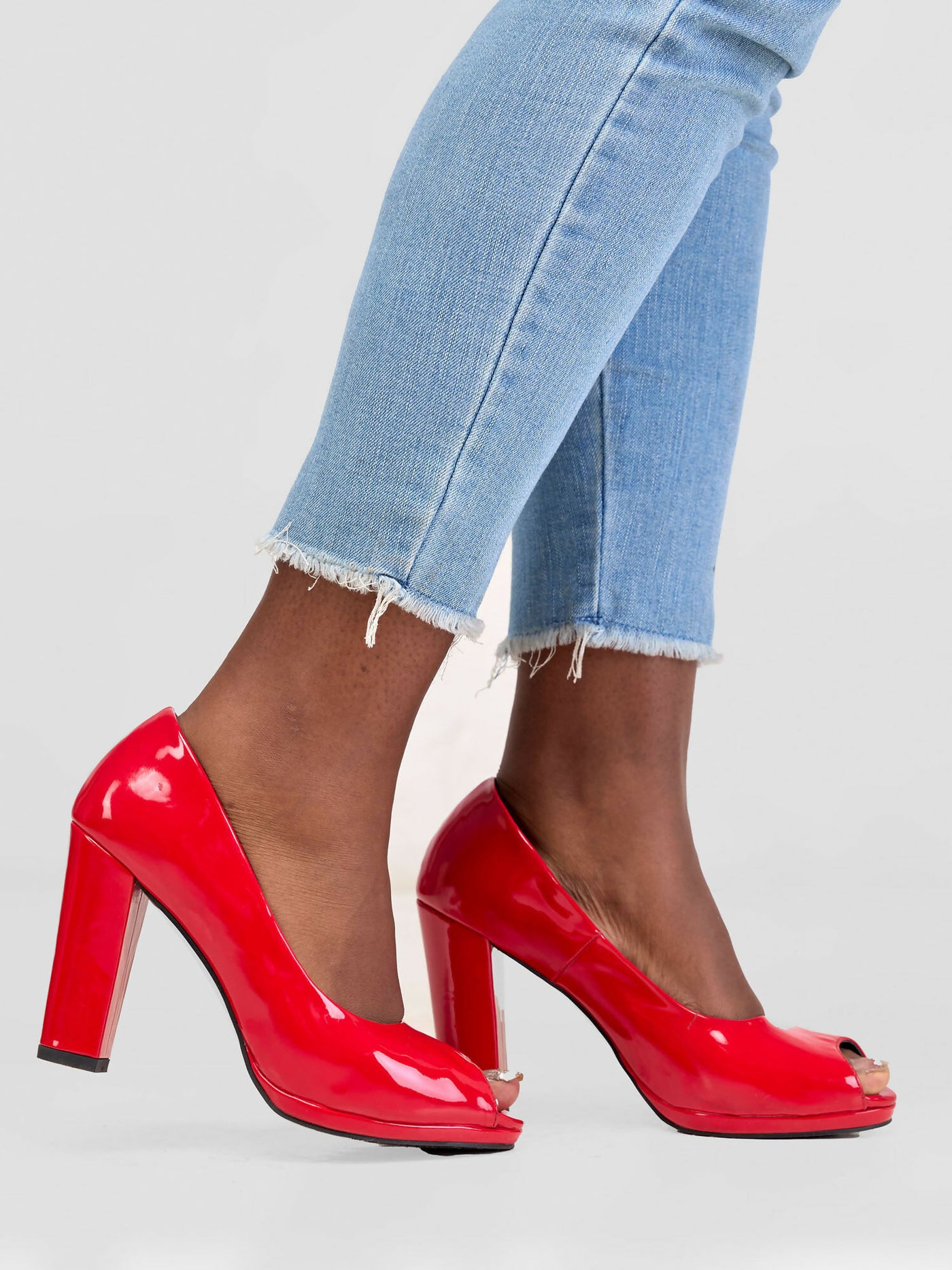 Be Unique Zara Peep Toe Chunky Heel - Red