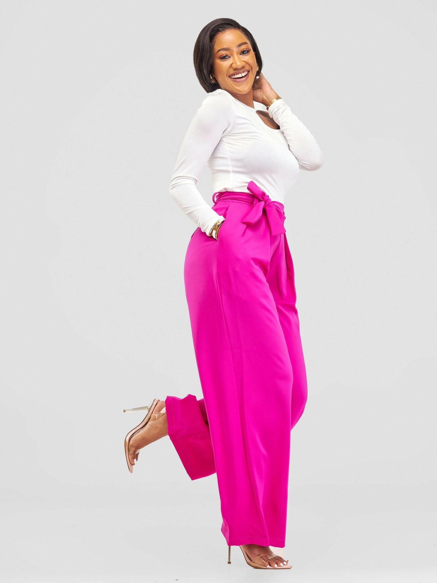 Elsie Glamour Olivia Wide Leg Pants - Fuchsia - Shopzetu