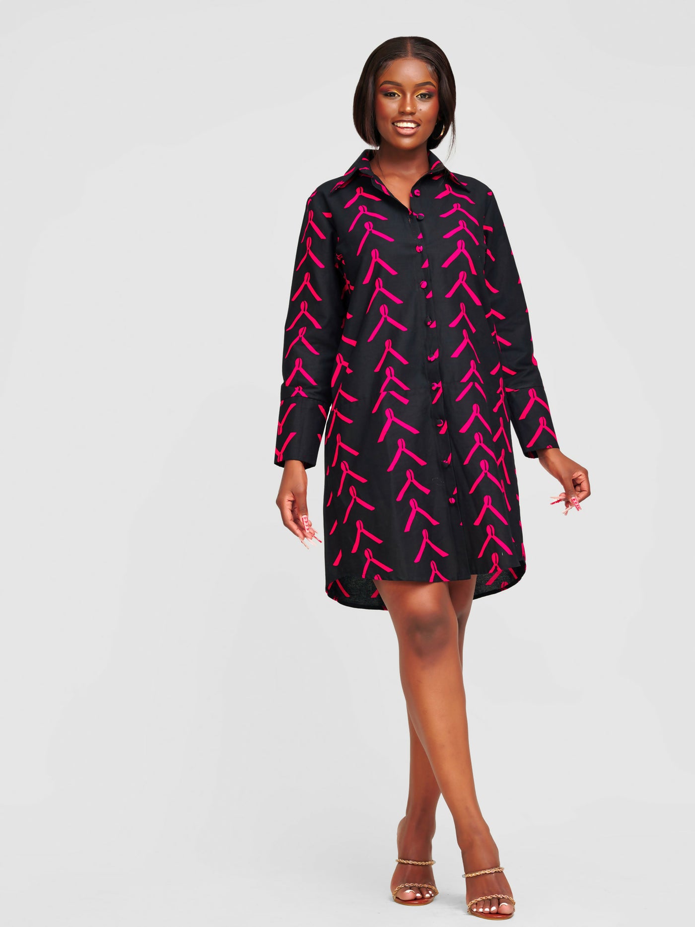 Tuli Nandi Ankara Shirt Dress - Black / Ankara - Shopzetu