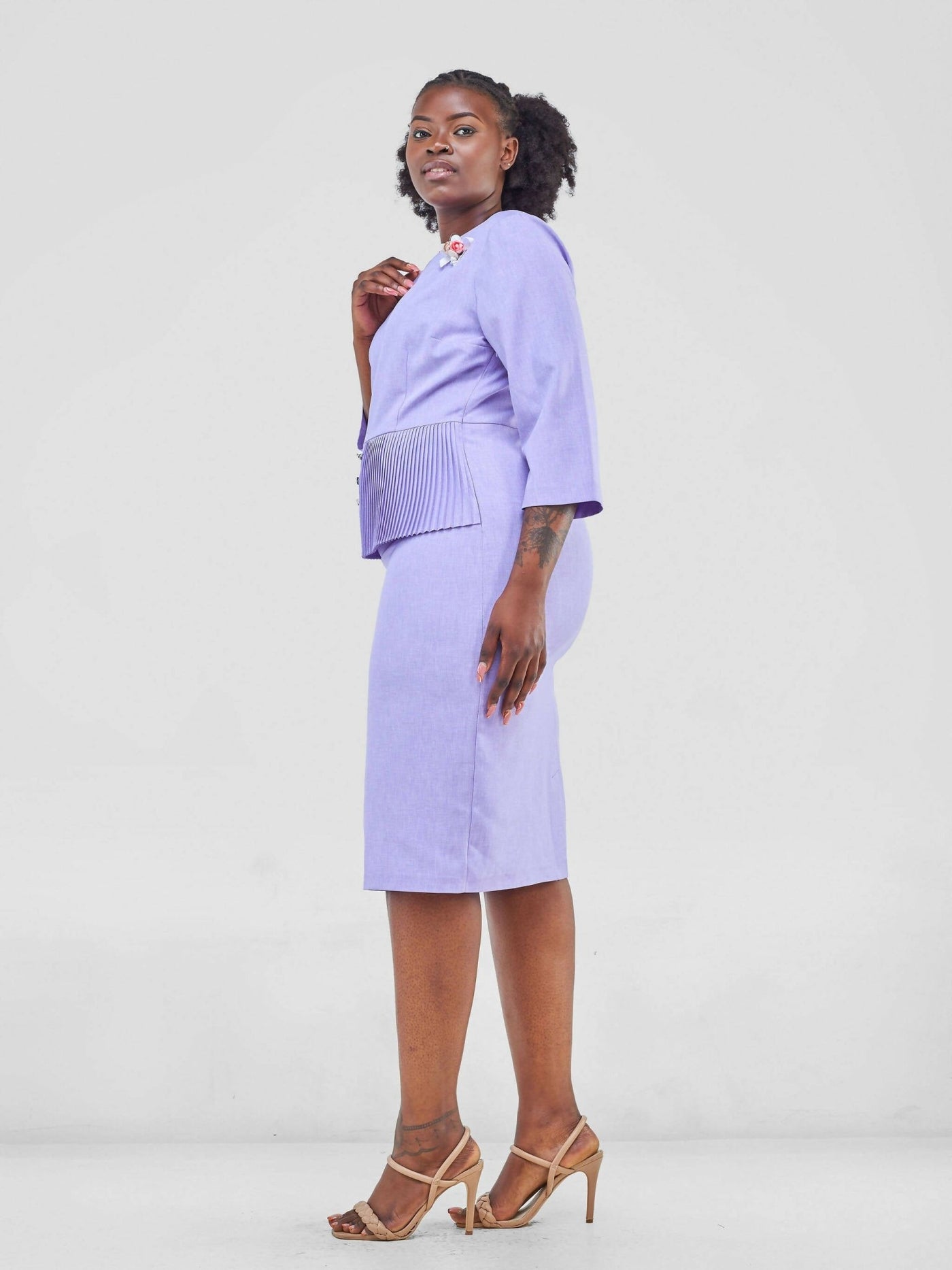 Anel's Knitwear Official Cotton Detailed Dress - Lilac - Shopzetu