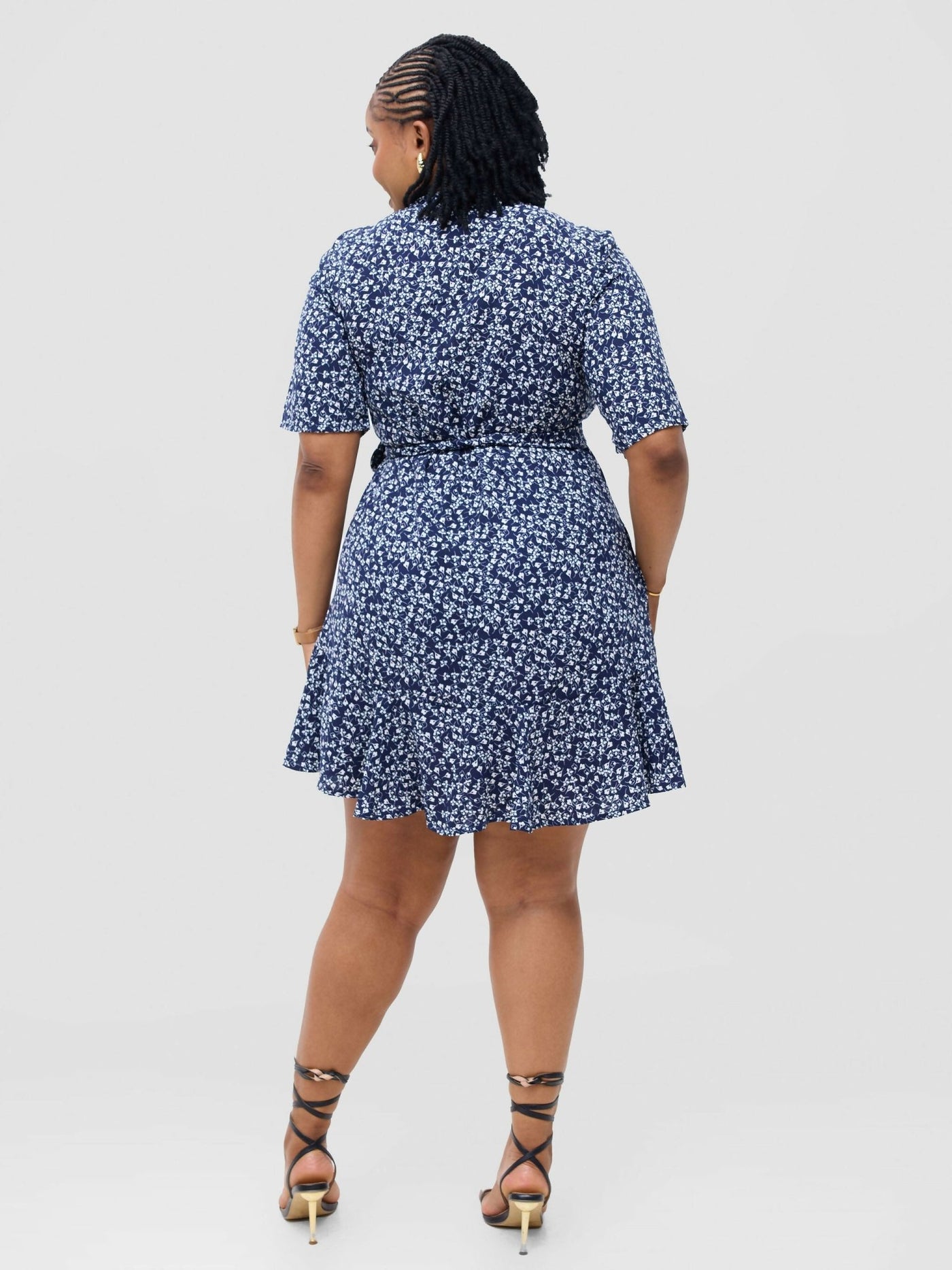 Etana Wrap Dress - Navy Blue White - Shopzetu