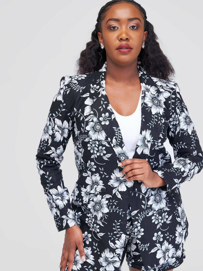 SBV Ankara Pant Suit - Black Flowered Print - Shopzetu