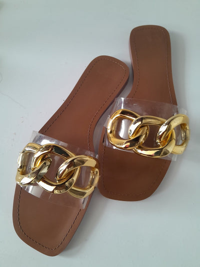 Tuli Brown Gold Braided Sandals - Clear - Shopzetu