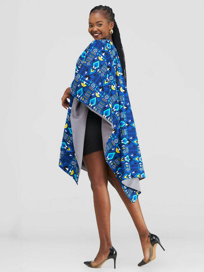 African Yuva Ndege Reversible Cape - Blue / Grey - Shopzetu