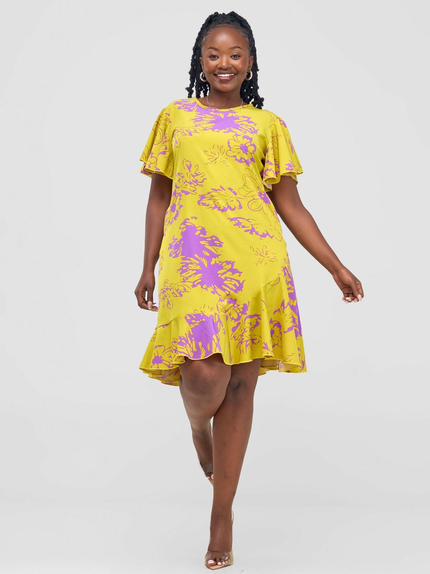 Salok Havilah Wear Zana Shift Dress - Lime Green Print - Shopzetu