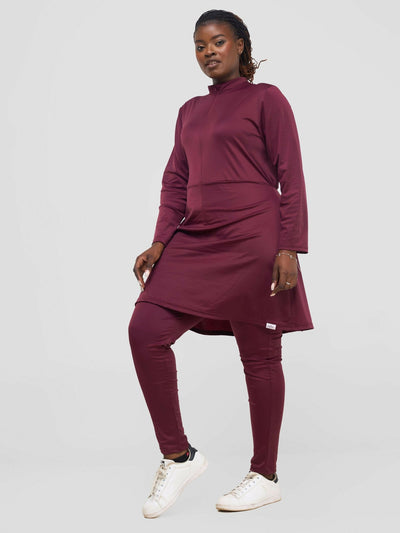 Zaiba Creations Modest Workout Skirt Jumpsuit - Maroon - Shopzetu