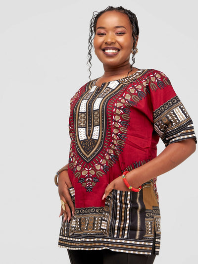 Ankarated Melo Dashiki Shirt - Maroon - Shopzetu