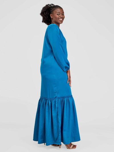 Afafla Flounce Maxi Dress - Blue - Shopzetu