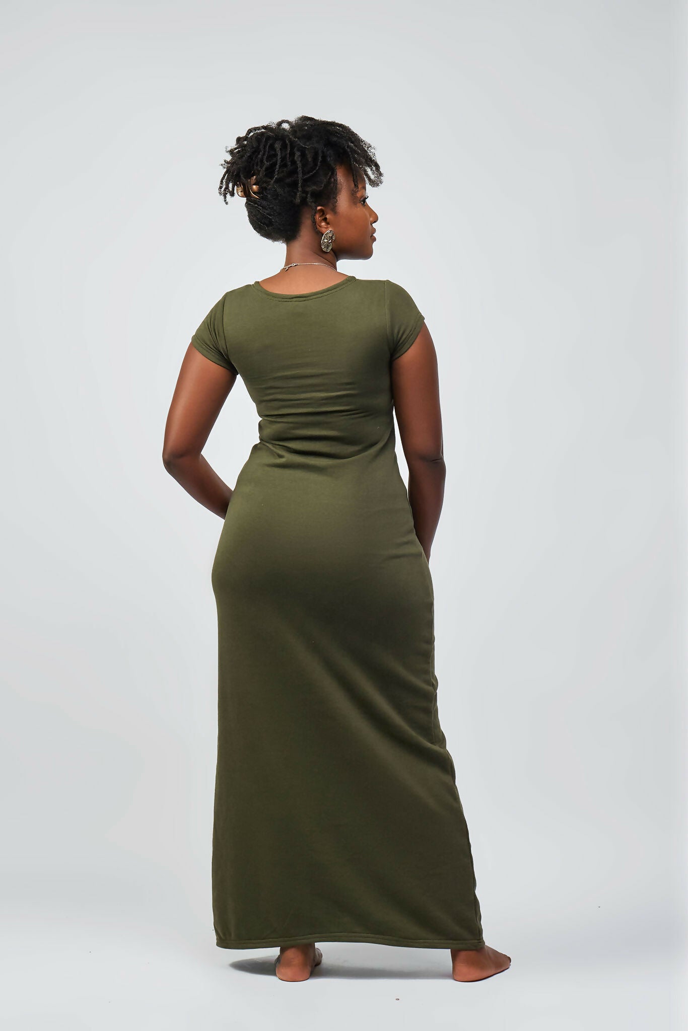 Zia Africa “Soft & Cozy” Short Sleeve Maxi Dress - Army Green