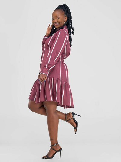 Kilele Collection Romp Stripped Shirt Dress - Chocolate - Shopzetu