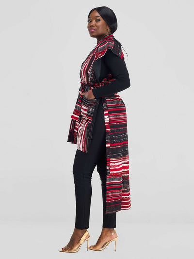 Simbaress Babu Midi Kimono - Red / Black Stripes - Shopzetu