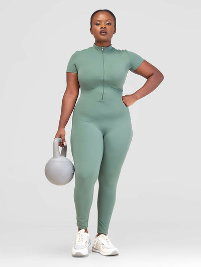 Flen Store Short Sleeve Jumpsuit - Green - Shopzetu