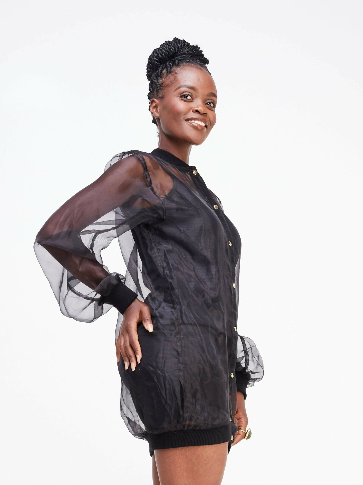 Vazi Afriq Organza Jacket Dress - Black - Shopzetu