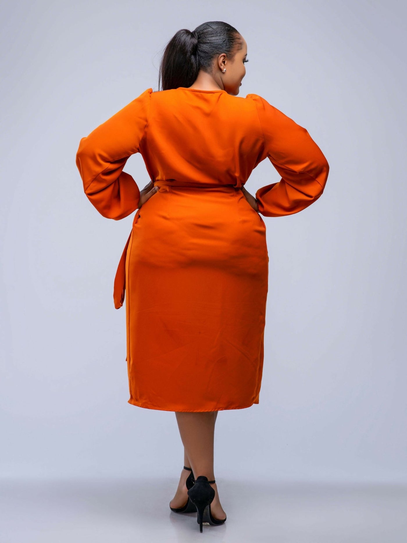 Plainchic Midi Wrap Dress - Burnt Orange - Shopzetu