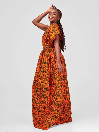 African Yuva Maridadi African Print Infinity Dress - Orange - Shopzetu