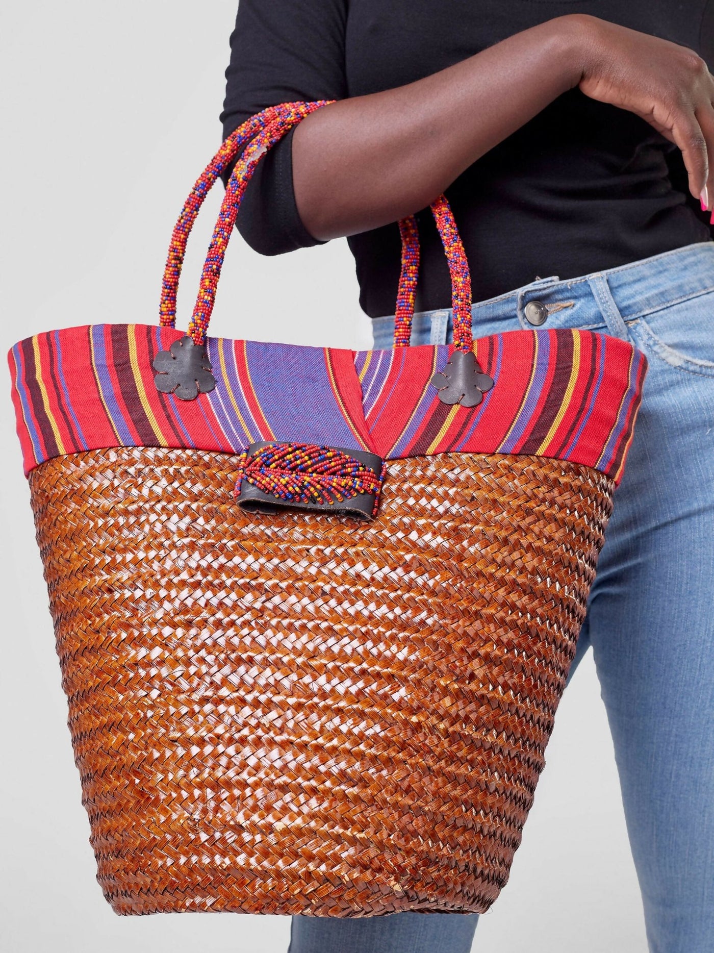 Artisan Duka Sisal Kikoy Basket Bag - Multicolored - Shopzetu