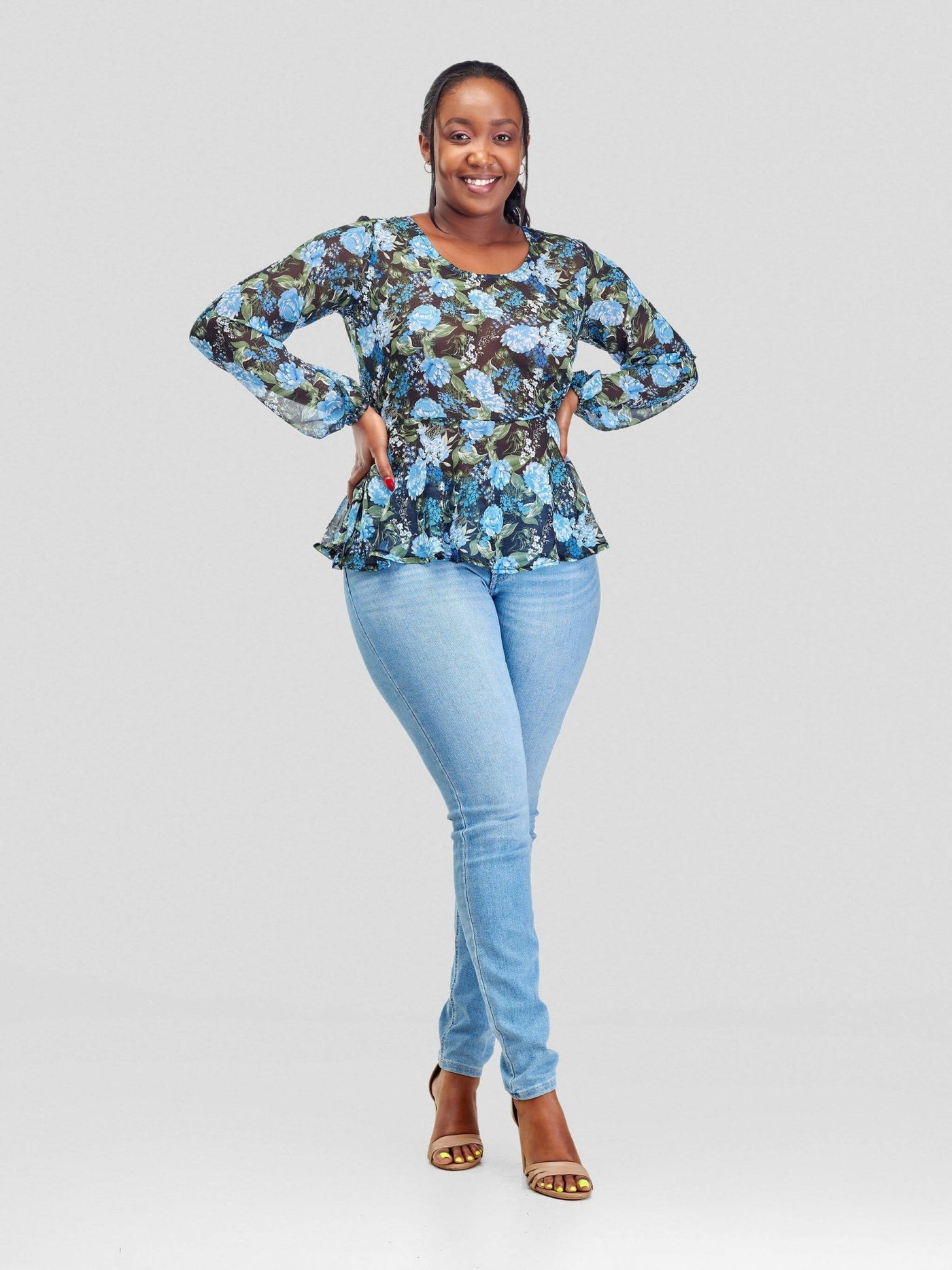 Silk House Collection Hulya Top - Blue Floral Print - Shopzetu