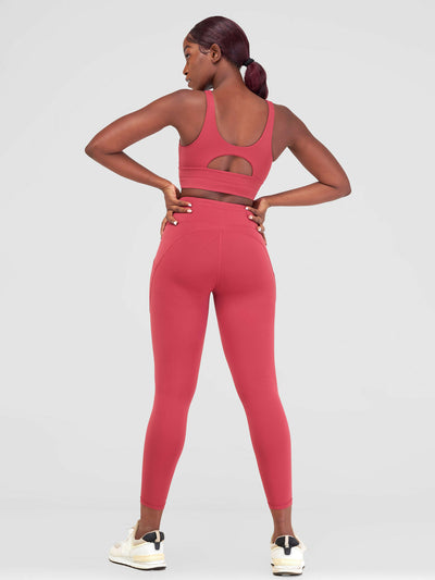 Flen Store With Pockets Leggings & Sports Bra Set - Flame Red