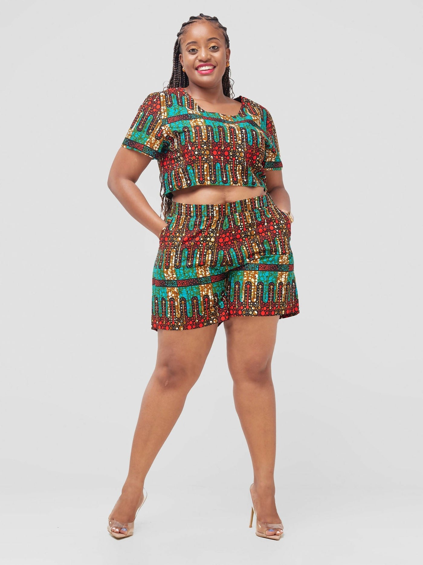 Izulu Kilulu Shorts Set - Red Print - Shopzetu