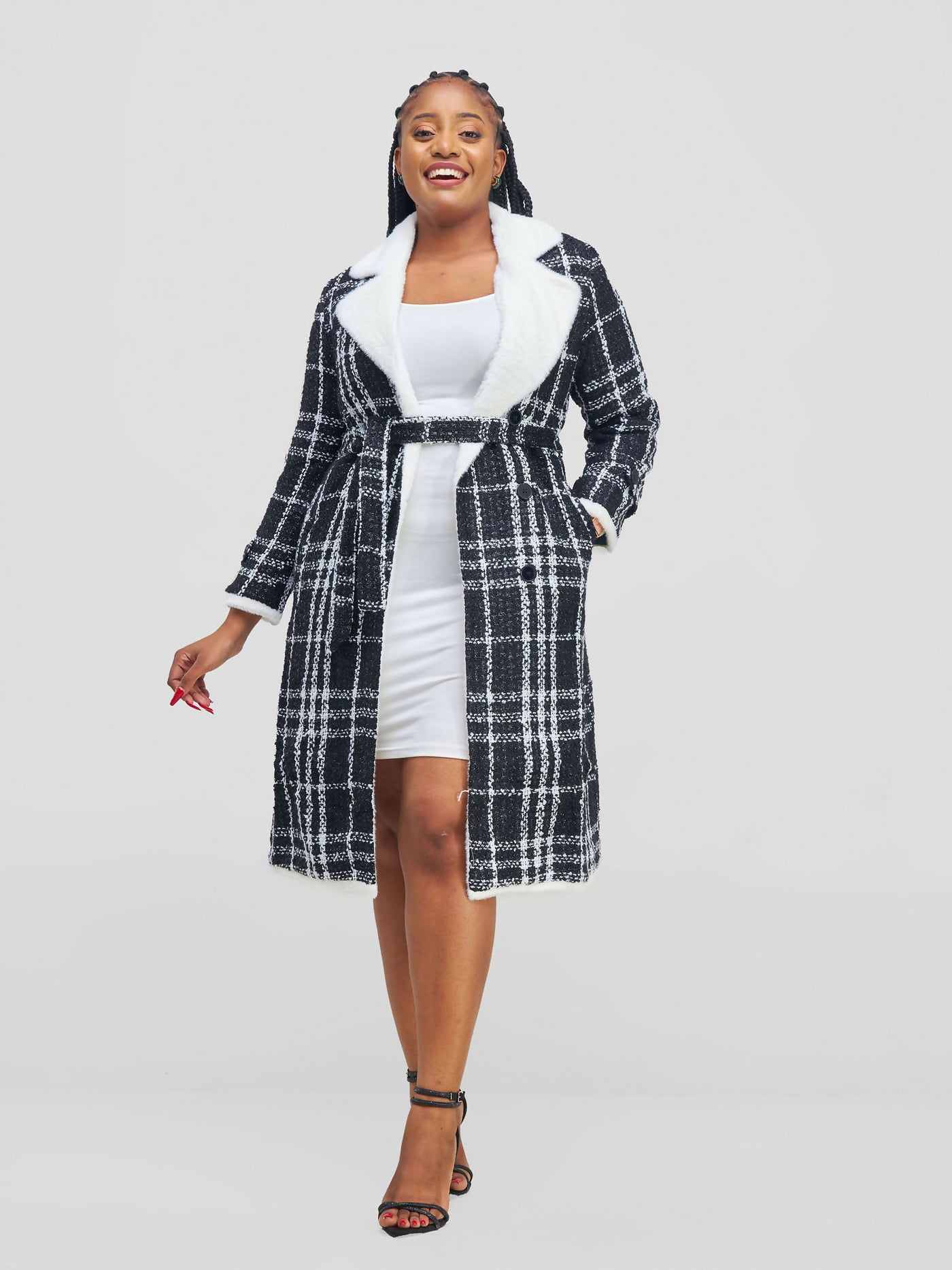 Stylish Sisters Trench Coat Jacket - Black / White