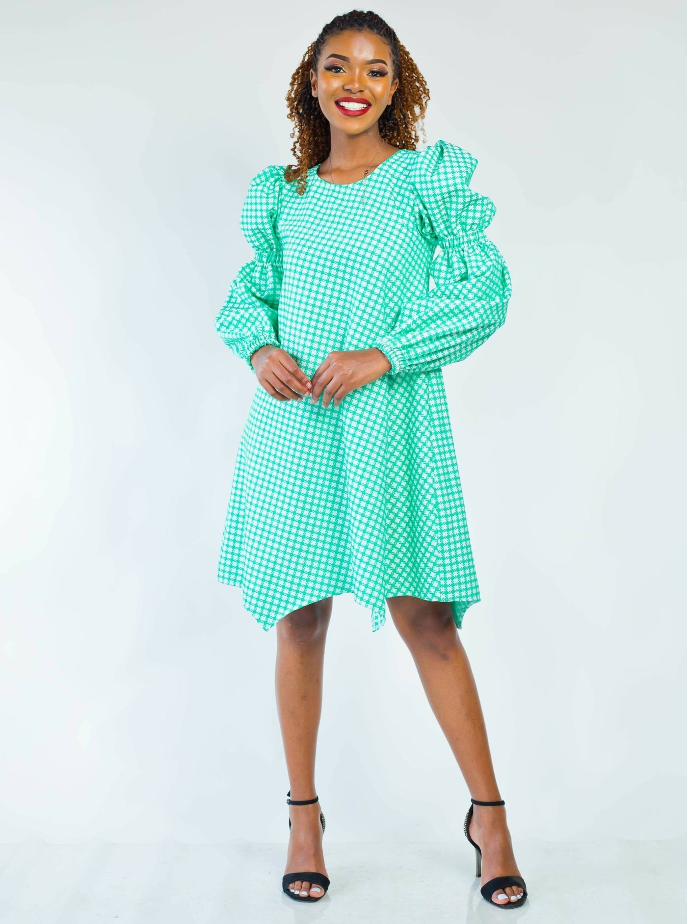 African Yuva Peony Shift Dress - Green - Shopzetu