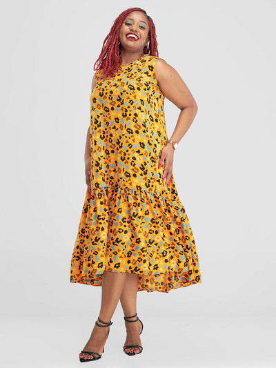 Lizola Dalas Sleeved Maxi Dress - Yellow / Blue / Black Prints - Shopzetu