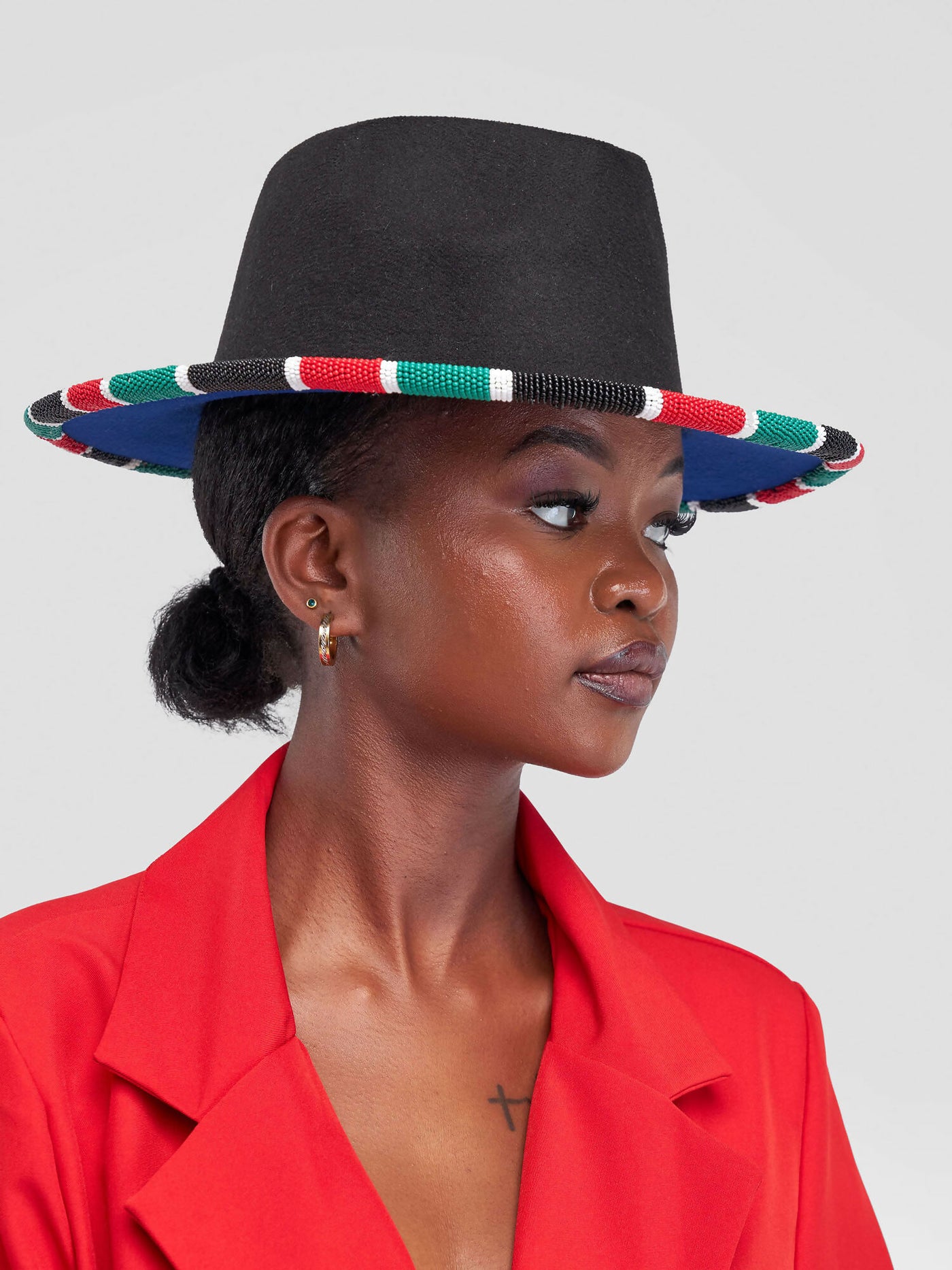 Umbo Colllections Beaded Fedora Hat - Black Kenyan Flag - Shopzetu