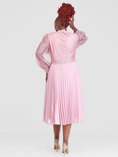 Anel's Knitwear Heavy Chiffon Detailed Dress - Pink - Shopzetu