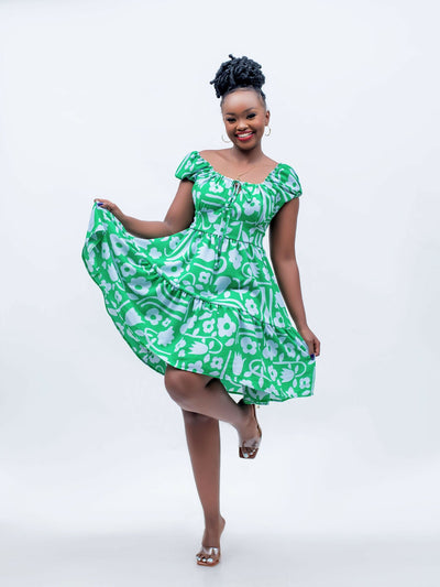 Plainchic Kanyi Wrap Dress - Green Print - Shopzetu