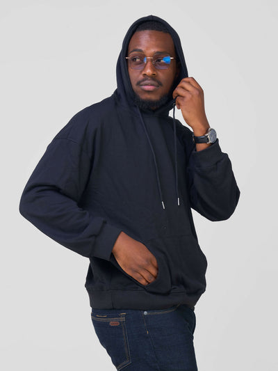 Round Neck L - Sleeve Hoodie - Black - Shopzetu