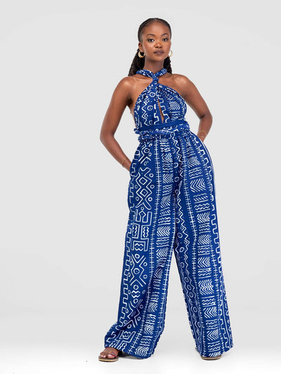 African Yuva Toucan Infinity African Print Jumpsuit - Blue - Shopzetu