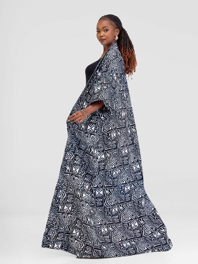 African Yuva Raven African Print Kimono - Black / White