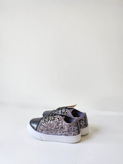 Girls Glitter Trainers Shoes - Grey - Shopzetu