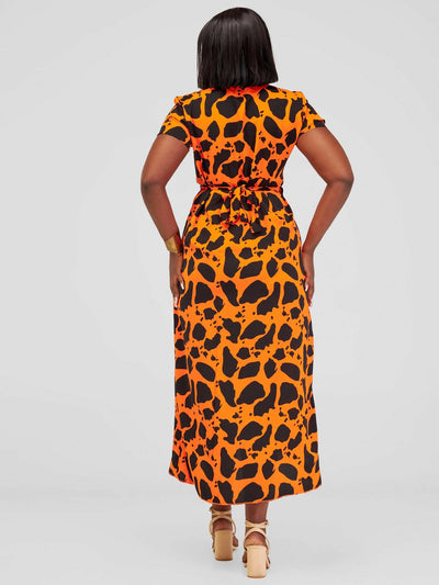 Distinct Wear Pili Dress - Orange / Black Print - Shopzetu