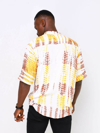 Vazi Afriq Tie & Dye Normal Collar Shirt - Orange / Brown - Shopzetu