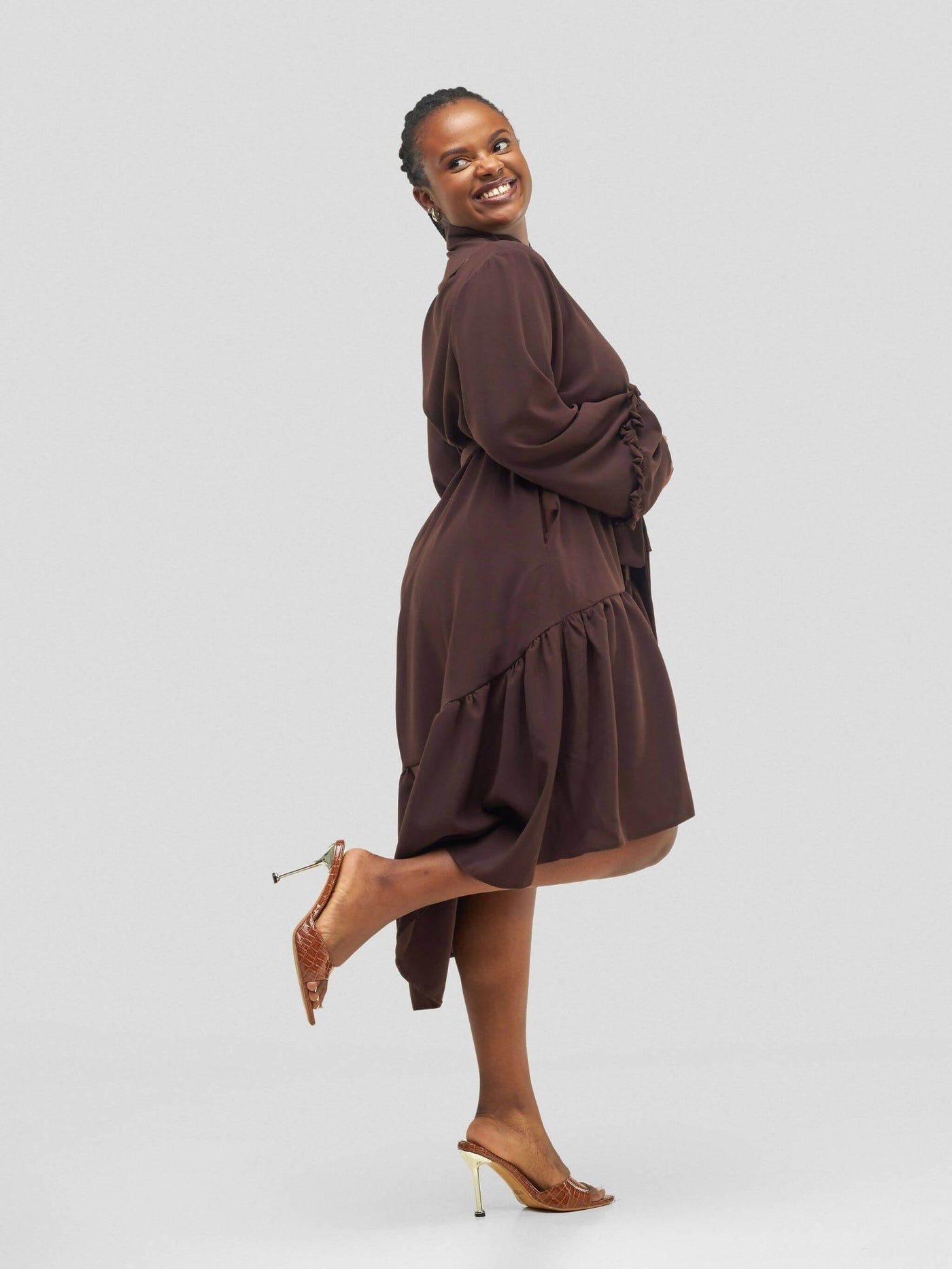 Purple Thread Rio Shirt Dress - Brown - Shopzetu