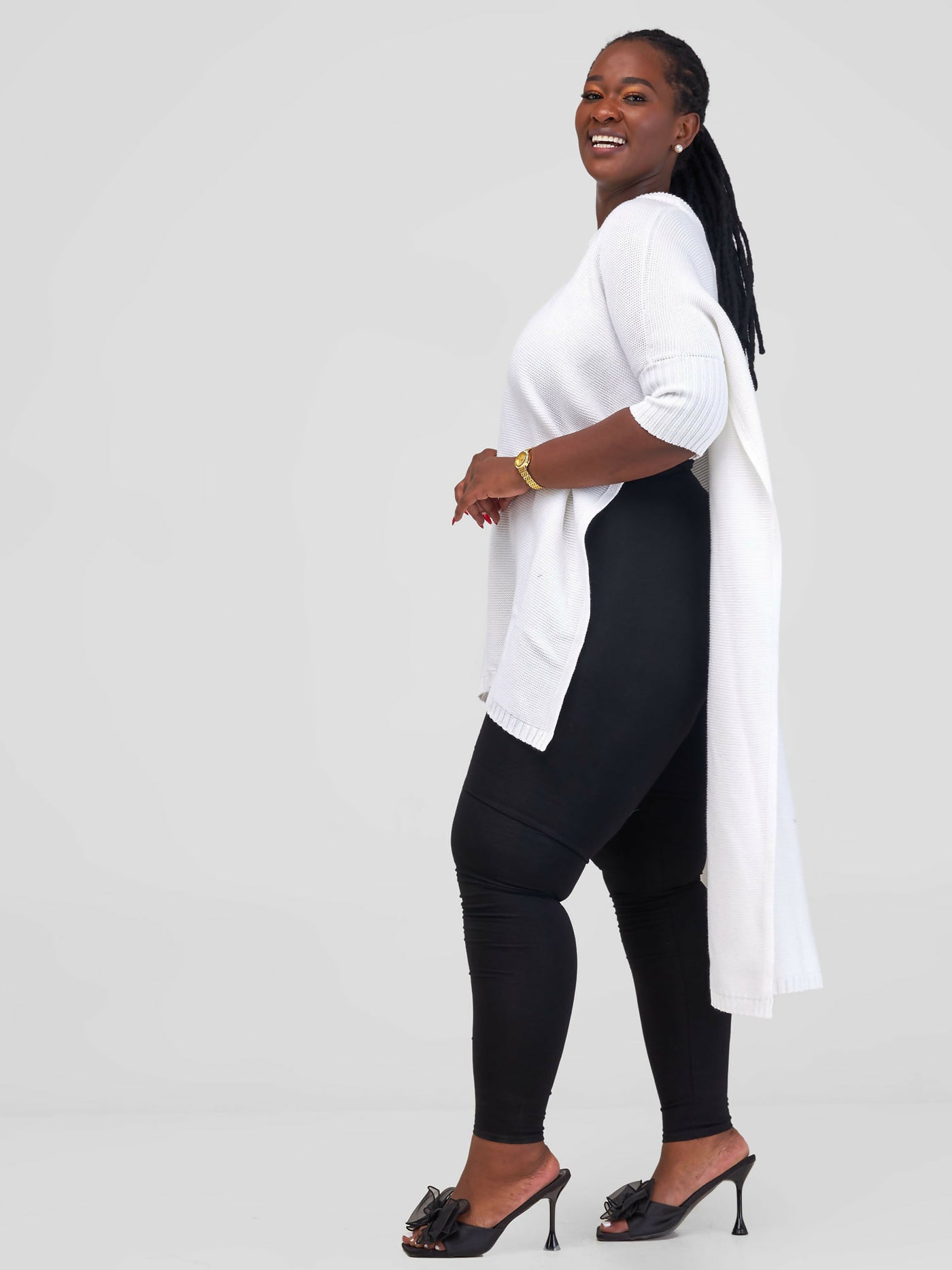 Anel's Knitwear Drop Shoulder Poncho – White
