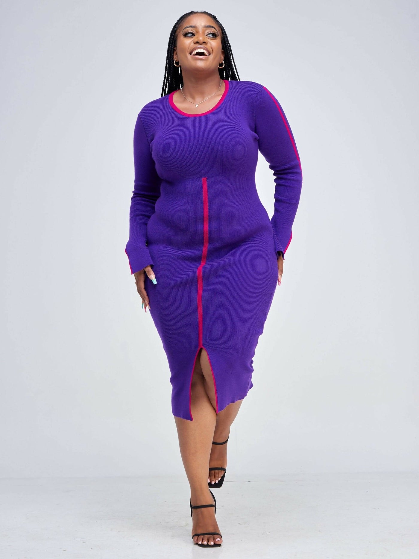 Elsie Glamour Zainabu Knit Dress - Purple - Shopzetu